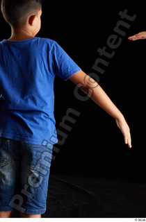 Timbo  1 arm back view blue t shirt dressed…